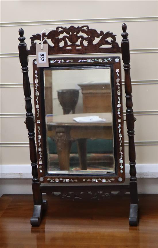 A 19th century mother of pearl inlaid toilet mirror H.60cm